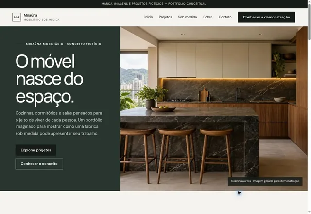 Captura real da página inicial de Miraúna Mobiliário em mockup de notebook